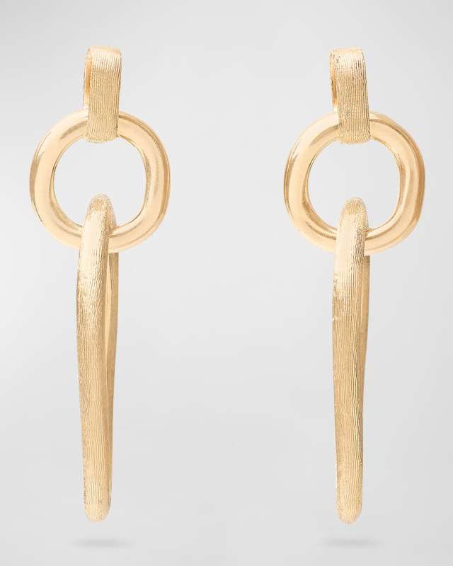 18K Yellow Gold Polished and Engraved Link Drop Earrings